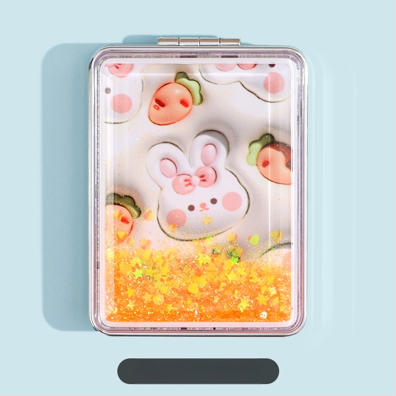 Hordozható sminktükör raktáron, téglalap alakú, divatos, folyékony homok szépségtükör, női kétoldalas, összecsukható mini sminktükör