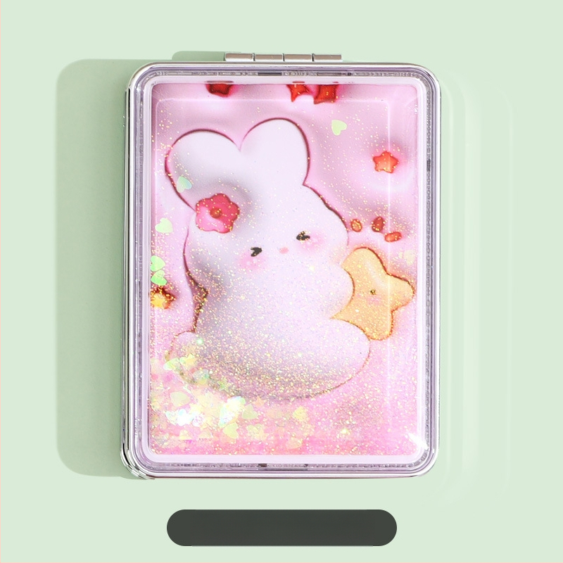 Hordozható sminktükör raktáron, téglalap alakú, divatos, folyékony homok szépségtükör, női kétoldalas, összecsukható mini sminktükör