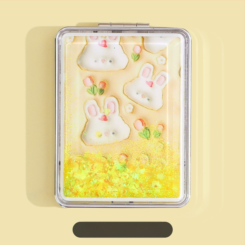 Hordozható sminktükör raktáron, téglalap alakú, divatos, folyékony homok szépségtükör, női kétoldalas, összecsukható mini sminktükör