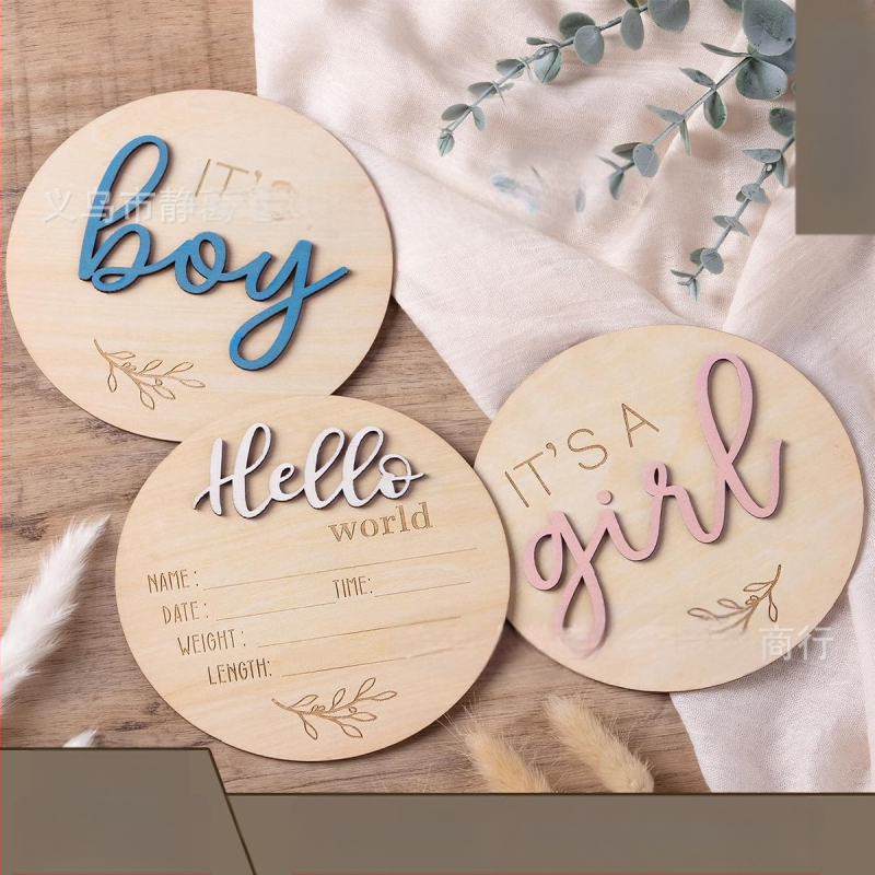 Panou de bun venit din lemn pentru nou-născuți, colorat, 3D, pentru dezvăluirea sexului bebelușului, băiat și fată