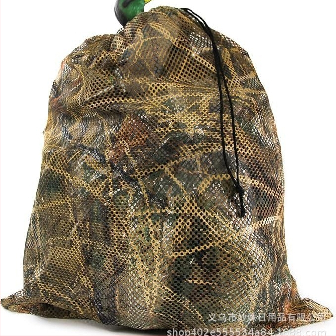 Piiriülene Guguluza võrgusilma söödakott, roheline kamuflaaž, pardisöödakott, jahipidamiseks kaasaskantav pingutusnööriga hoiukott