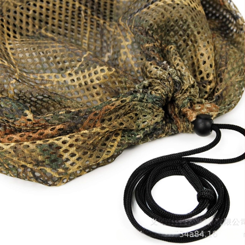 Piiriülene Guguluza võrgusilma söödakott, roheline kamuflaaž, pardisöödakott, jahipidamiseks kaasaskantav pingutusnööriga hoiukott