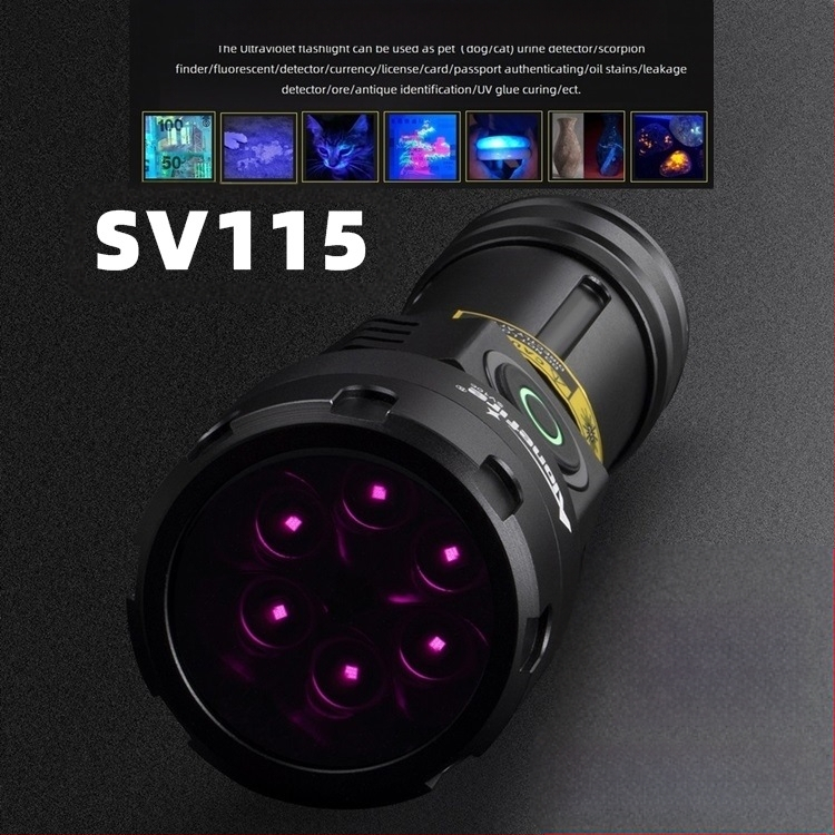 365Nm suure võimsusega lilla valgusega taskulamp pangatähtede kontrollimiseks, võltsimisvastane UV-luminofoorlamp, kõvenemislamp Sv115