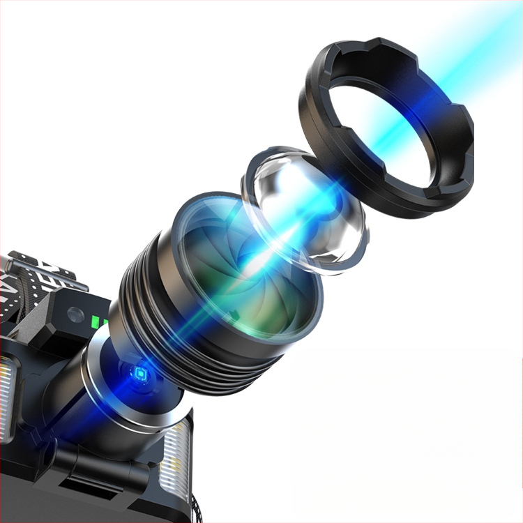 Tarpvalstybinis karšto pardavimo indukcinis baltas lazerinis USB įkrovimas raudonai mėlynai baltas LED optinio priartinimo daugiafunkcis lauko žibintas