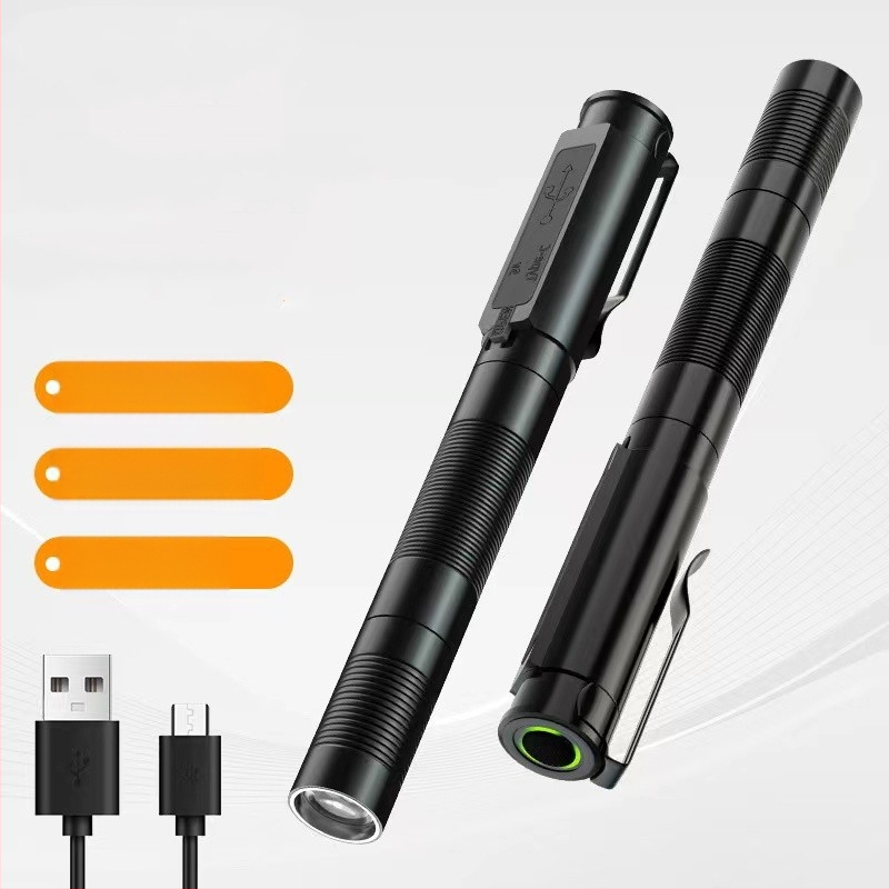 Kaasaskantav alumiiniumisulamist ere LED-pliiatsilamp mini üliere välistingimustes kasutatav avariikontrolli laetav suumpliiatsihoidja taskulamp