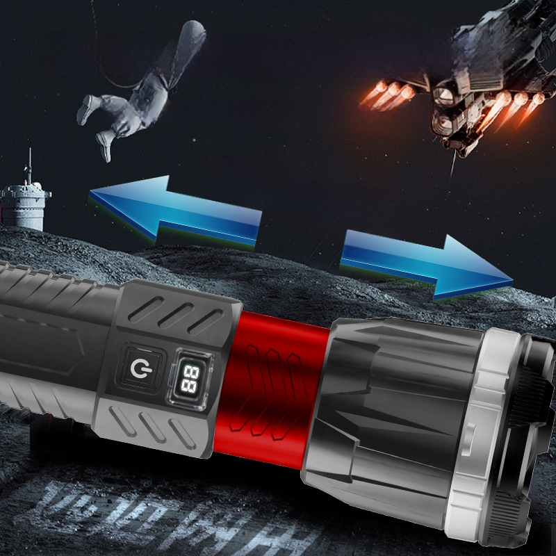 Uus valge laseriga tugeva valgusega pikamaa taskulamp ABS-multifunktsionaalne valgustuslamp, mis laadib öökalapüügilambi võimsuse näidikuga