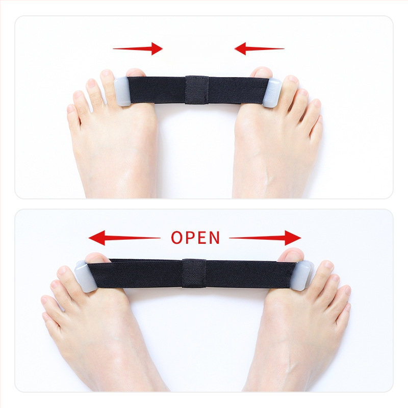 Vienpusis nykščio valgus įtvaras, kurį galima nešioti dieną ir naktį, su didžiojo pėdos kaulo įtempimo diržu, perdengiamu pirštų atskyrimo audiniu.