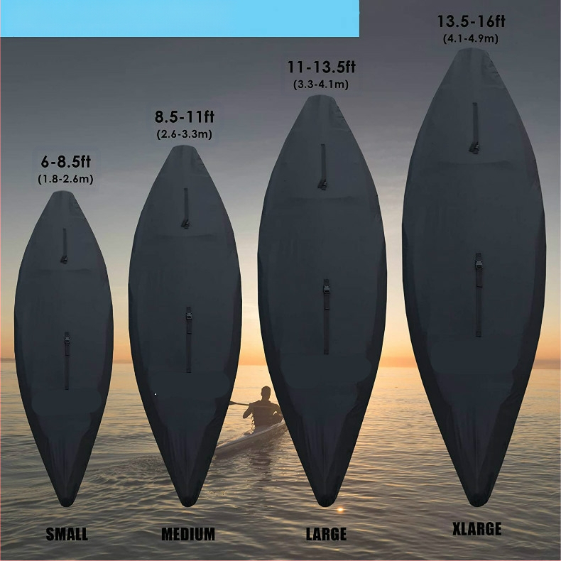 Oksfordas auduma, sudraba pārklājuma kajaka ūdensnecaurlaidīgs un putekļus necaurlaidīgs pārvalks iekštelpu un āra kajaka pārvalkam pāri robežām