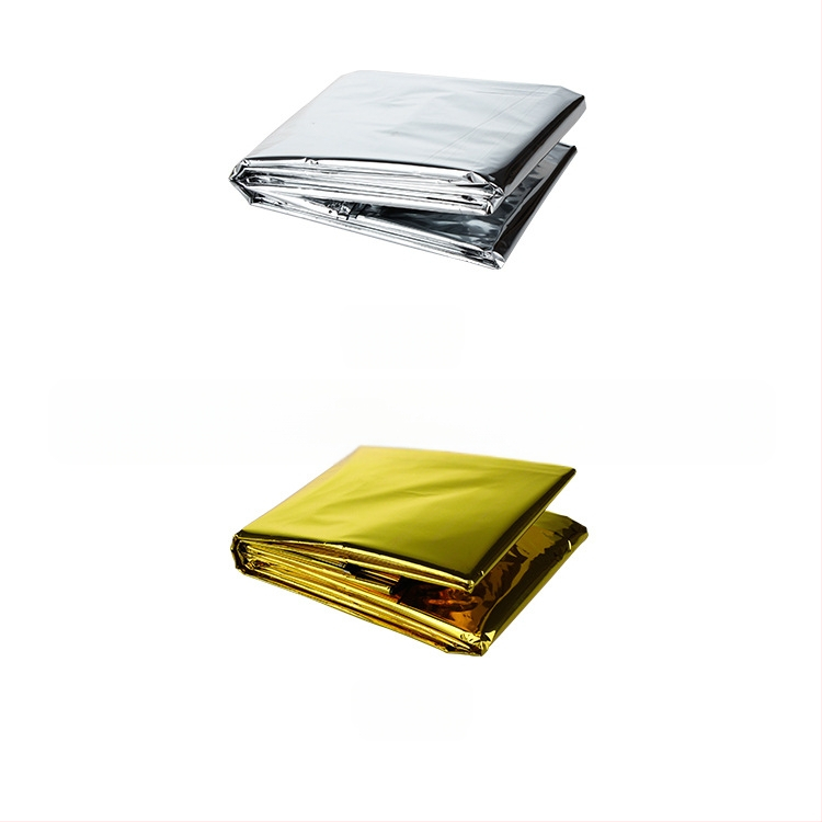 160*210 Златно одеяло за първа помощ, термо одеяло за първа помощ на открито, PET одеяло за спешни случаи, златисто и сребристо, двуцветно, на склад