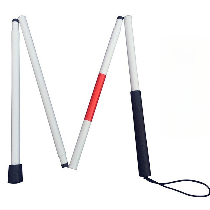 Kokkupandav pimekepp alumiiniumisulamist kahevärvilise helkurkilega pimekepp nelja volditud kaasaskantava juhikuga kõndimiskepiga