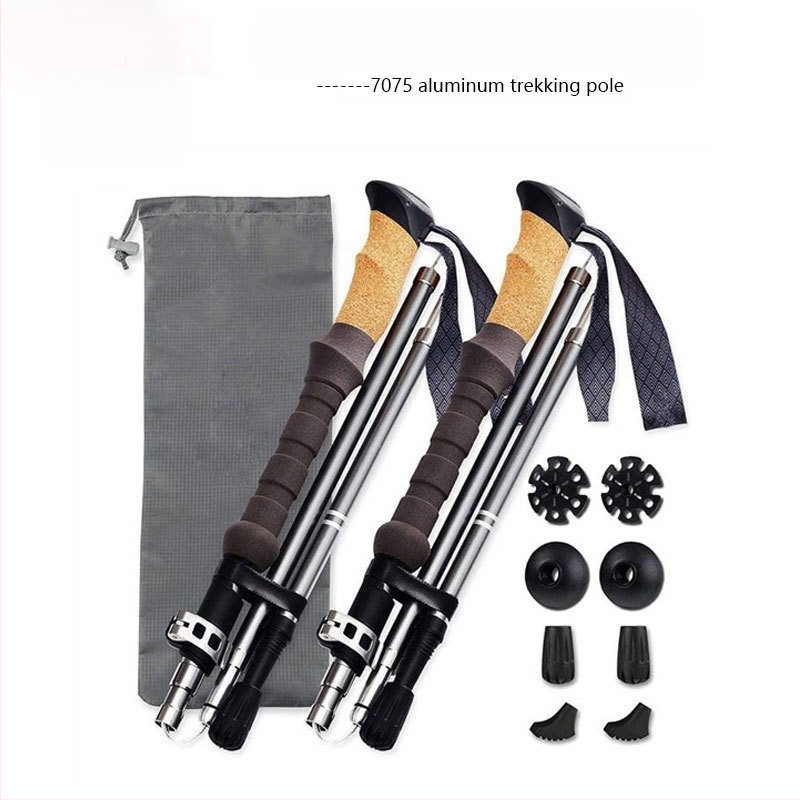 Alumiiniumisulamist 7075 matkakepid, murdmaasuusatamise matkakepid, välise lukustusega reisimiseks mõeldud viieosalised kokkupandavad matkakepid, matkakepid