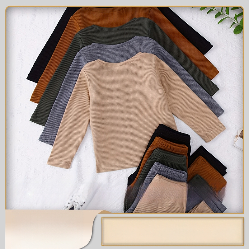 5 komplekti 10-osalisi vabaaja stiilis vahvliga ühevärvilisi pikkade varrukatega pükse, beebiülikond poistele ja tüdrukutele, koduriided, intiimsed pidžaamad