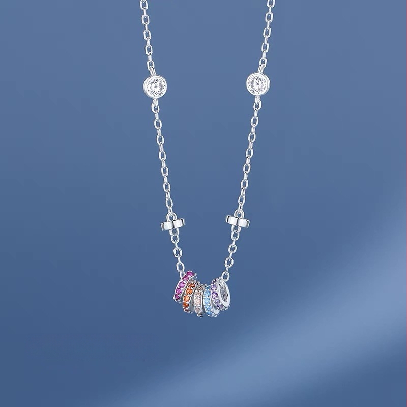 925 hõbedast vikerkaarevärviline väikese vöökohaga kaelakee, kerge, luksuslik, moodne ja elegantne ringikujulise ripatsiga kaelakee, hulgimüügist ja kohaletoimetamisega