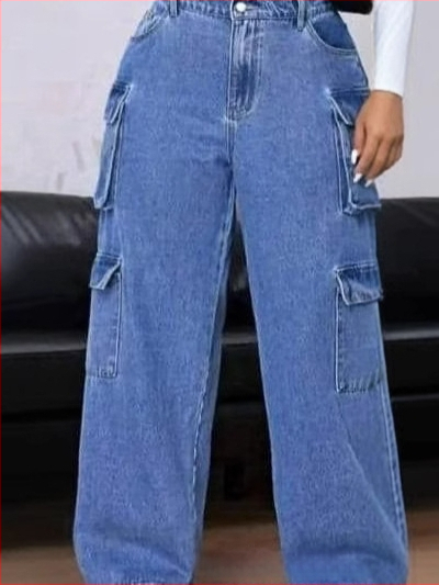 CargoJeansi naiste kombinesoonid, mitme taskuga teksad, lahtised sirged venivad püksid, piiriülene laoseis hulgimüügis