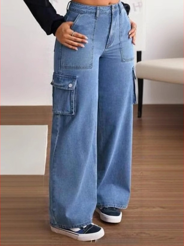 CargoJeansi naiste kombinesoonid, mitme taskuga teksad, lahtised sirged venivad püksid, piiriülene laoseis hulgimüügis