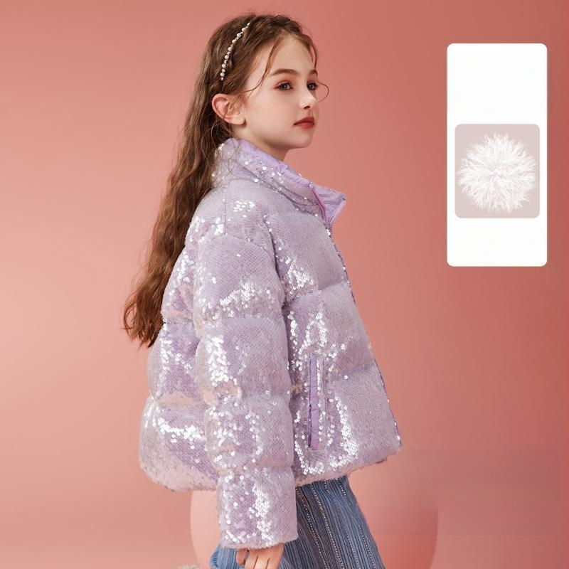 [90 samta] meiteņu dūnu jaka 2023. gada ziemas bērnu fliteru viegla, bieza dūnu jaka