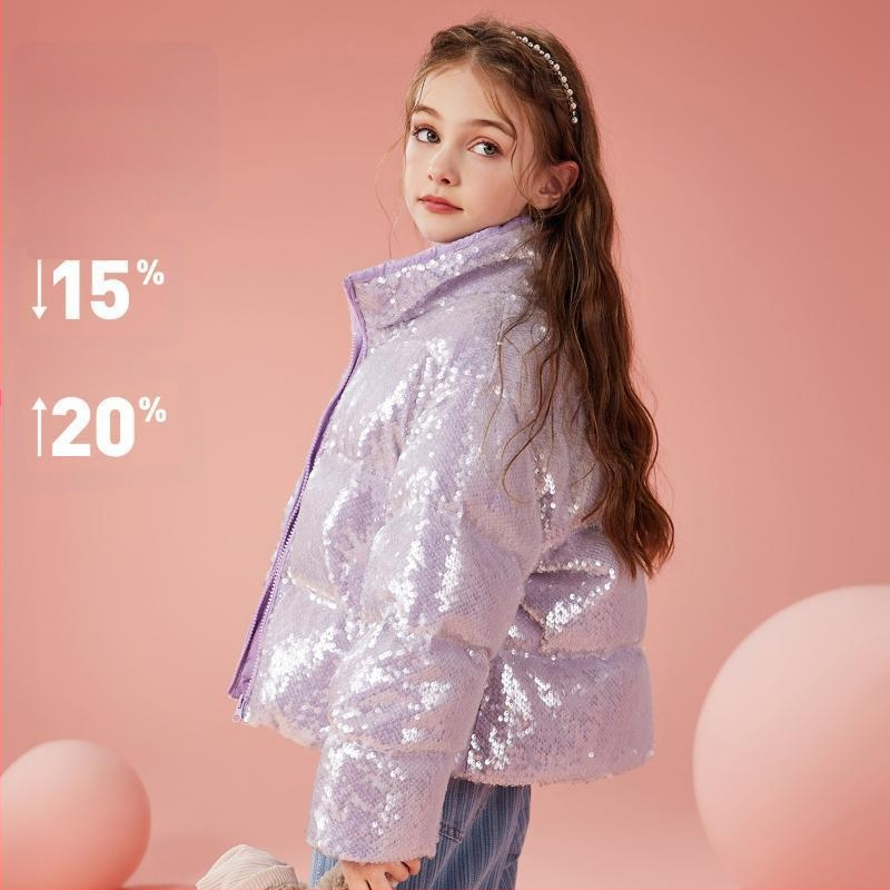 [90 samta] meiteņu dūnu jaka 2023. gada ziemas bērnu fliteru viegla, bieza dūnu jaka