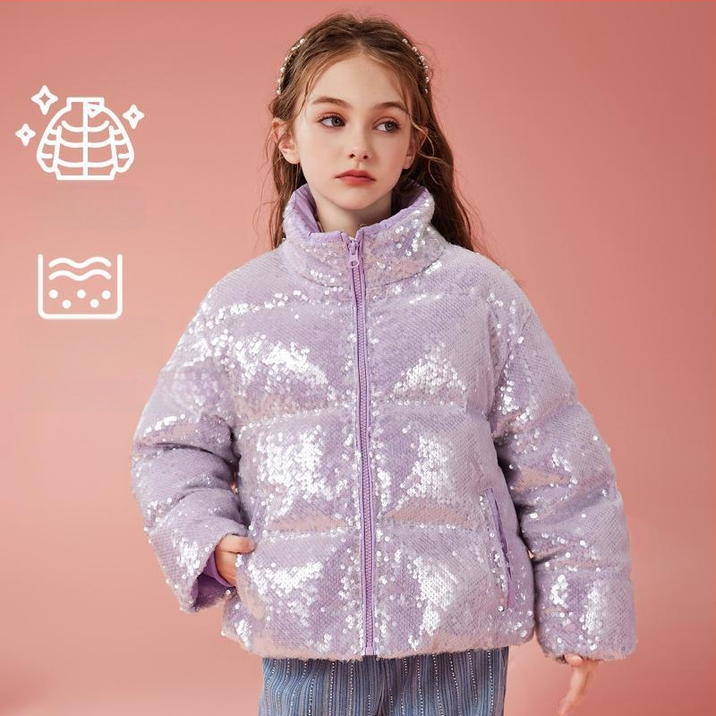 [90 samta] meiteņu dūnu jaka 2023. gada ziemas bērnu fliteru viegla, bieza dūnu jaka