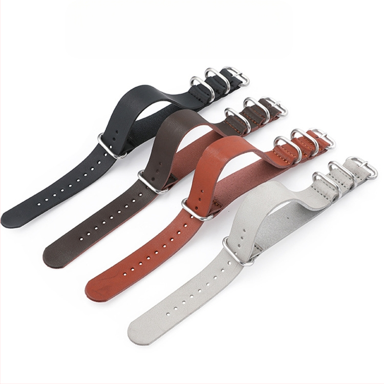 Удебелена каишка от имитация на телешка кожа, дебела кръгла катарама с халка върху кожена каишка NATO ZULU ZULU 18/20/22/24 мм