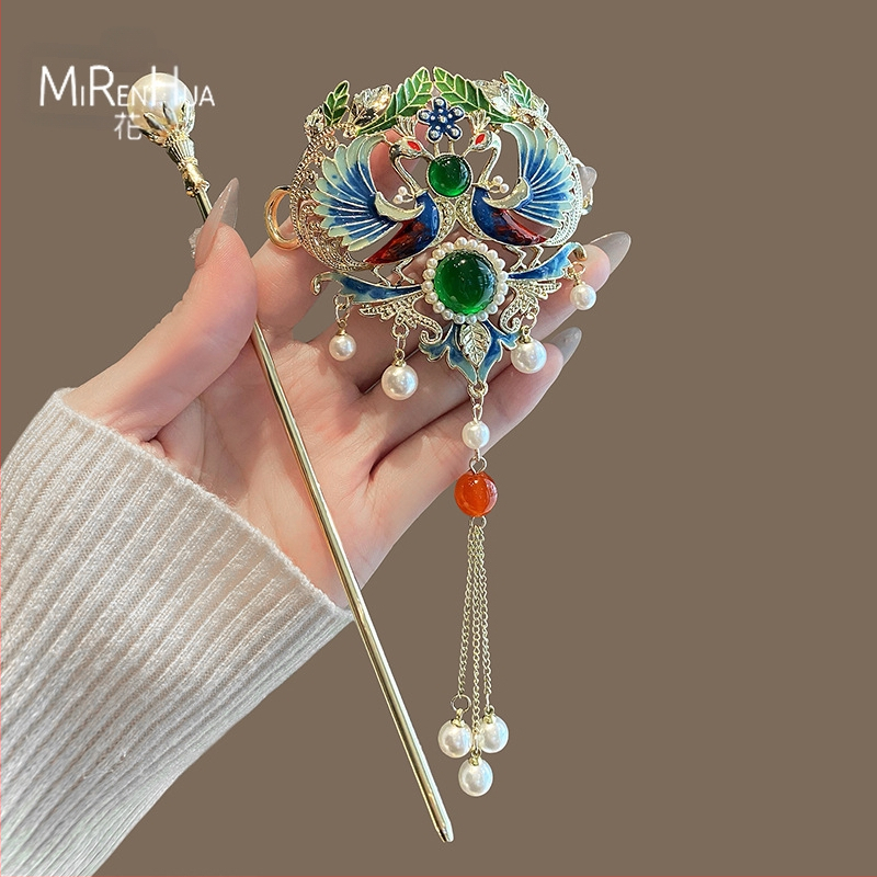 Naujas kiniško stiliaus nacionalinio stiliaus „Phoenix Tassel“ plaukų segtukas moterims kasdieniam, disko formos plaukų segtukui, personalizuotam plaukų segtukui „Cheongsam Hanfu“ galvos apdangalui