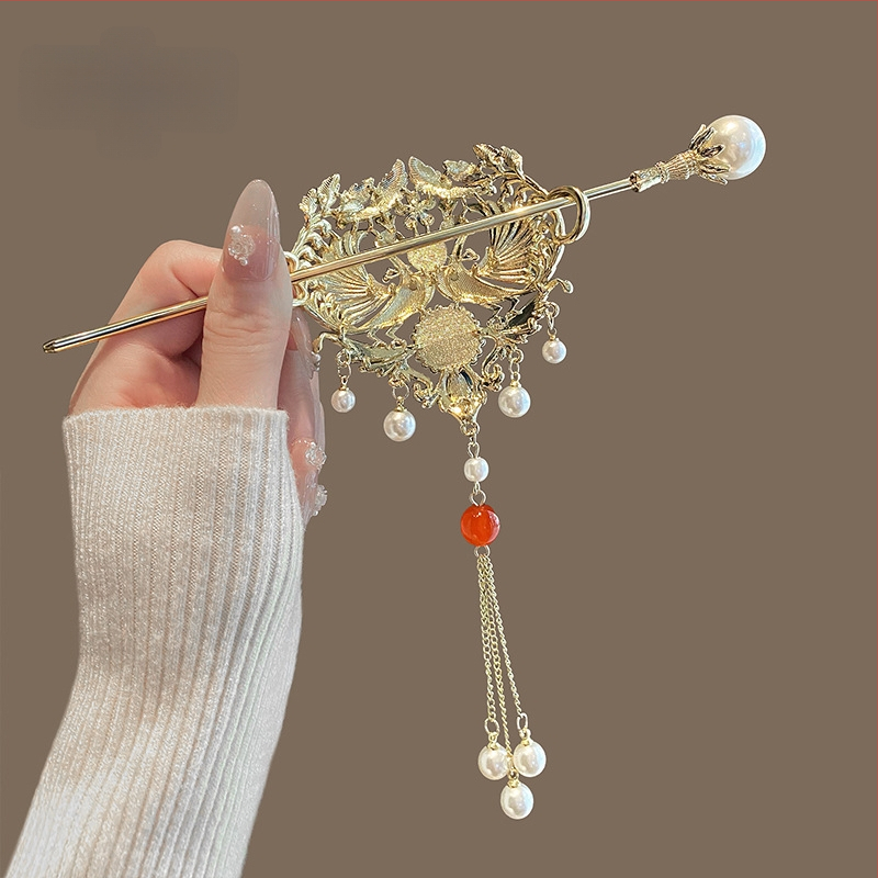 Naujas kiniško stiliaus nacionalinio stiliaus „Phoenix Tassel“ plaukų segtukas moterims kasdieniam, disko formos plaukų segtukui, personalizuotam plaukų segtukui „Cheongsam Hanfu“ galvos apdangalui