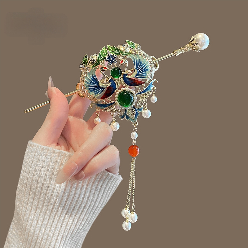 Naujas kiniško stiliaus nacionalinio stiliaus „Phoenix Tassel“ plaukų segtukas moterims kasdieniam, disko formos plaukų segtukui, personalizuotam plaukų segtukui „Cheongsam Hanfu“ galvos apdangalui