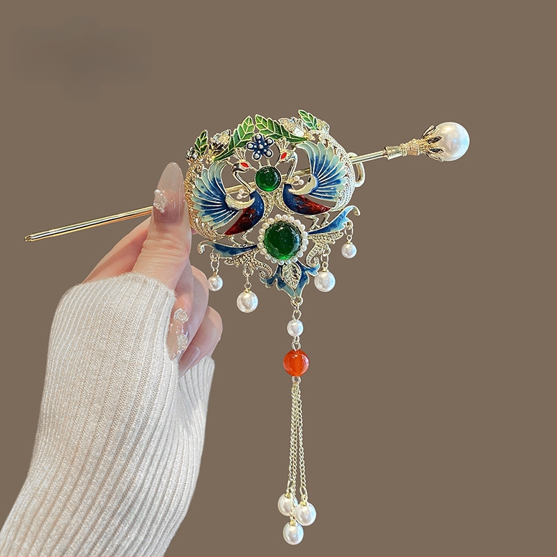 Naujas kiniško stiliaus nacionalinio stiliaus „Phoenix Tassel“ plaukų segtukas moterims kasdieniam, disko formos plaukų segtukui, personalizuotam plaukų segtukui „Cheongsam Hanfu“ galvos apdangalui