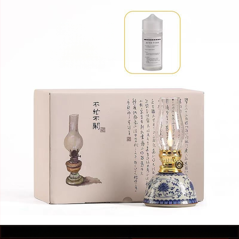 „Guzhi lotus“ žibalinė lempa, mėlyna ir balta, keraminė, antikvarinė, stiklinė, sviestinė lempa, namų arbatos stalo lempa, atmosferos lempa, kempingo lempa, „Everbright“