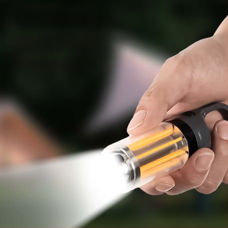 Нова преносима многофункционална къмпинг светлина с двоен източник на светлина, фенерче „две в едно“, за външна атмосфера и палатка, къмпинг светлина.