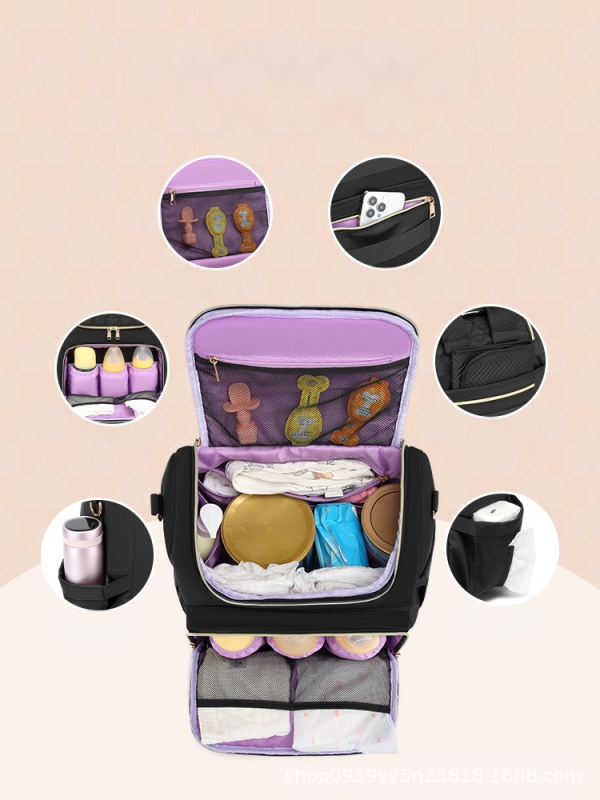 Suure mahutavusega emmekott, mähkmekott, lapsevankrikott, isoleeritud ema- ja beebikott koos kokkupandava mähkmepadja hoiuruumiga