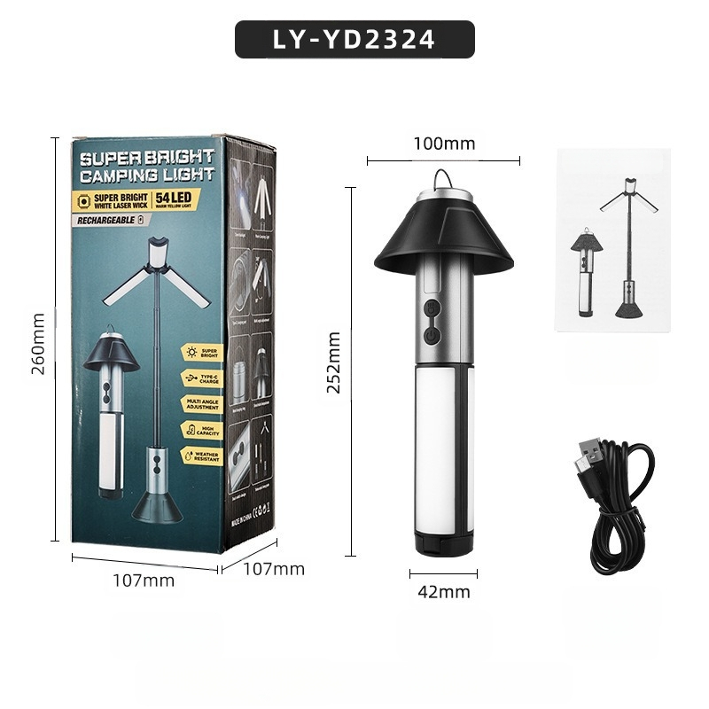 Lauko daugiafunkcis teleskopinis sulankstomas kempingo žibintas LED apšvietimo atmosferos lempa teleskopinis laikiklis itin ryškus žibintuvėlis palapinės lempa