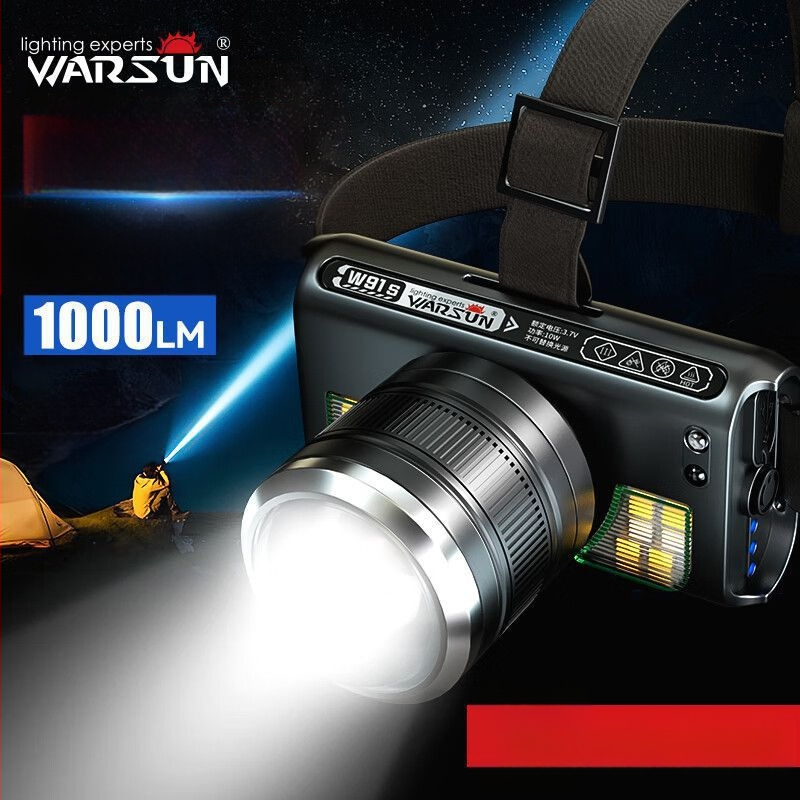 „Wallson W91s“ priekinis žibintas, priartinimo funkcija, indukcinis, ant galvos tvirtinamas, stiprus apšvietimas, įkrovimas, nuotolinis, vandeniui atsparus, žvejybai