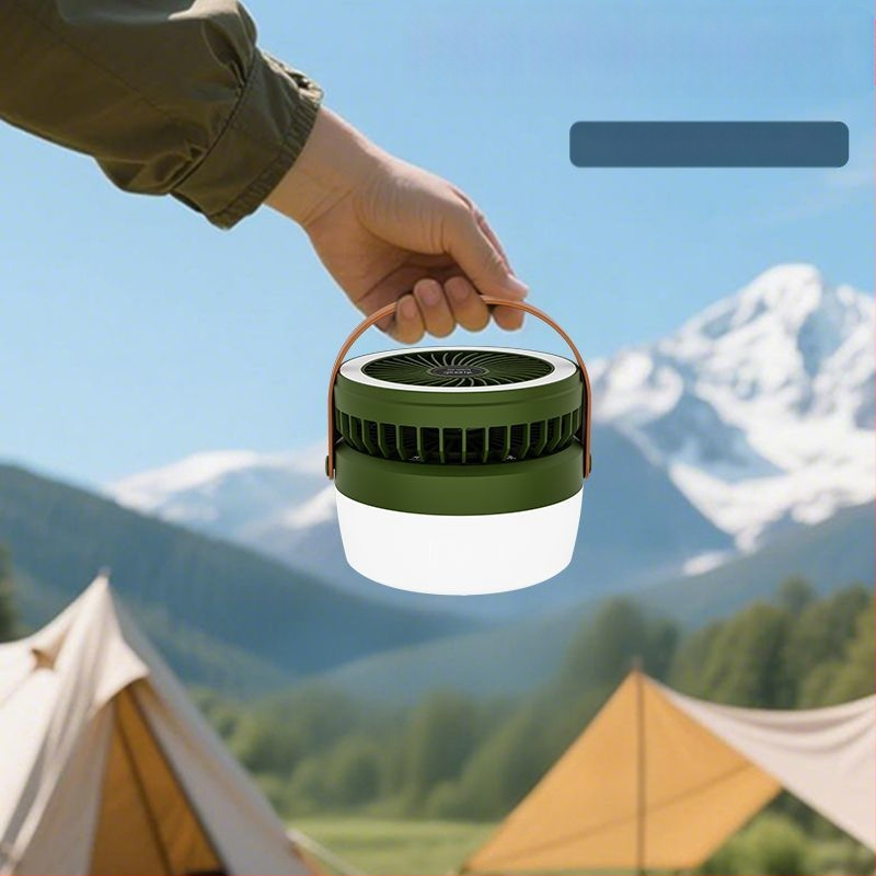 F5T päikeseenergial töötav telkimisstiilis valgustusventilaatoriga valgus, multifunktsionaalne, aku tööeaga laetav telkimisstiilis avariivalgusti