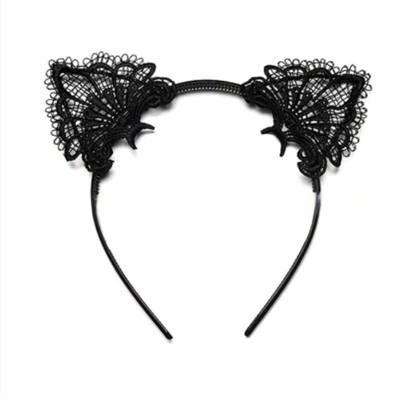 Seksikas musta kassi kaunistus Halloweeni pitsist silmamaskiga kassikõrvade peapaelaga kellukaelakee loomasabaga