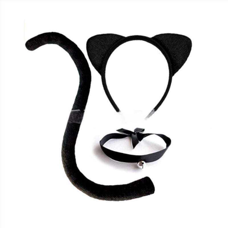 Seksikas musta kassi kaunistus Halloweeni pitsist silmamaskiga kassikõrvade peapaelaga kellukaelakee loomasabaga