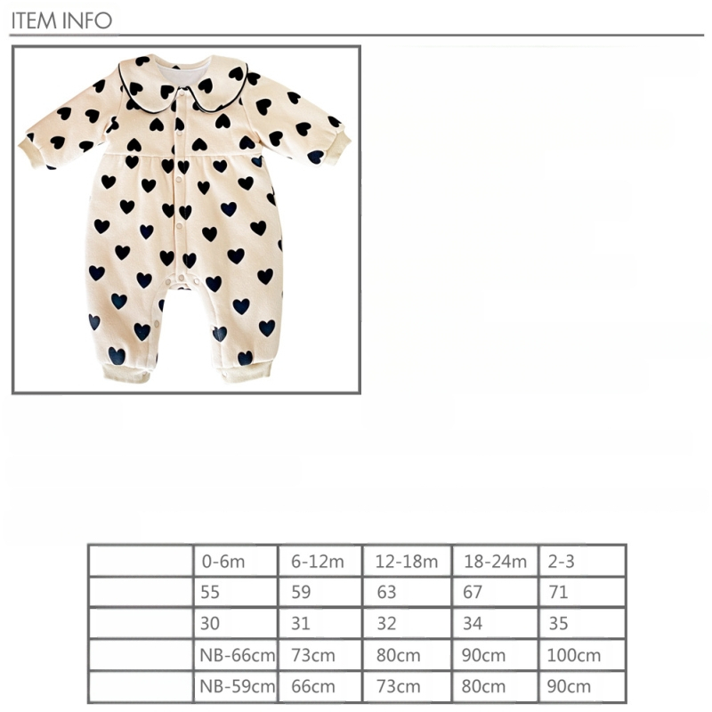 Jesenné a zimné lezecké oblečenie pre novorodencov s potlačou broskyňového srdca v kórejskom štýle, teplé oblečenie s prešívanou bavlnou prešívaným dievčenským overalom