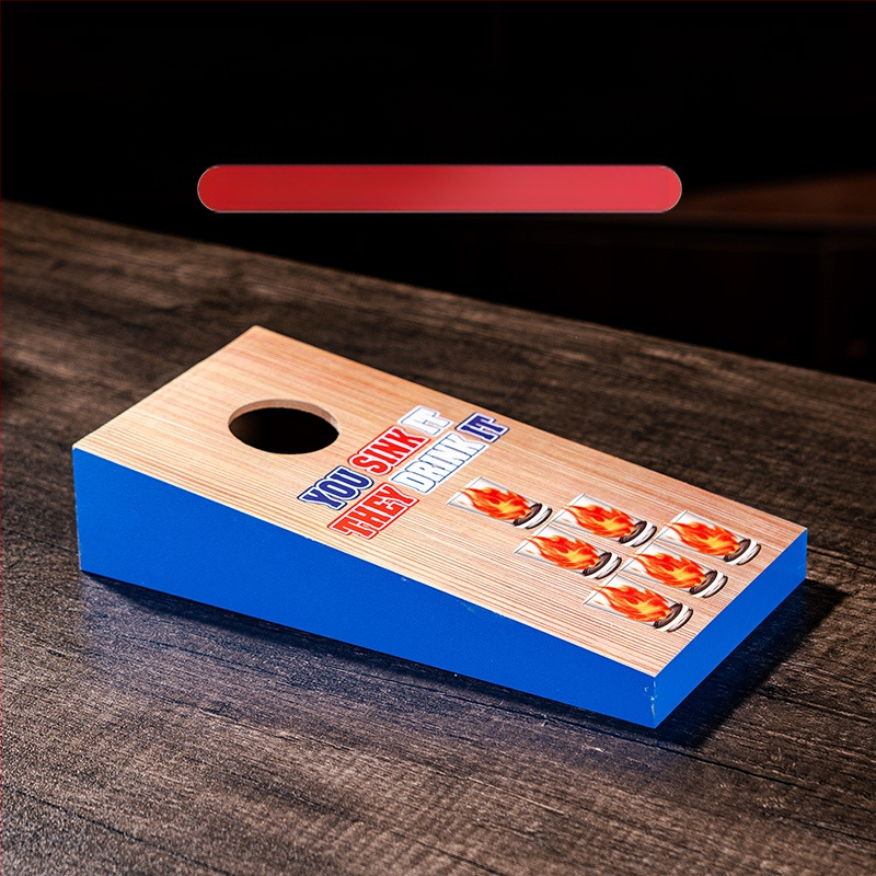 Puidust liivakottide viskamise mäng, spordimängude mänguasi, liivakottide viskamise lauakomplekt, laua liivakottide mäng veiniklaasiga