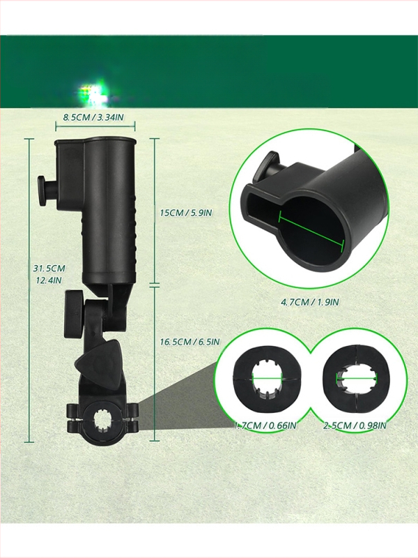 Držiak na golfový dáždnik, čierny plastový držiak na dáždnik s nastaviteľným uhlom, príslušenstvo k trubiciam na golfový dáždnik