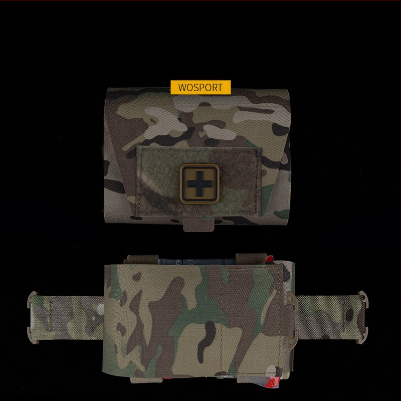 Trusă de prim ajutor Wosport, mică, ușoară și rapidă, tip camuflaj, V2 m, cu sistem montat, tip split, cu tragere orizontală și eliberare rapidă