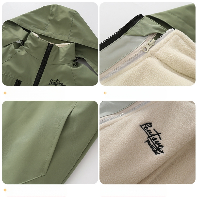 Αφαιρούμενο, τριών σε ένα, νέο στυλ, αντιανεμικό μπουφάν εξωτερικού χώρου με επένδυση φλις για αγόρια, φθινόπωρο και χειμώνας 2025