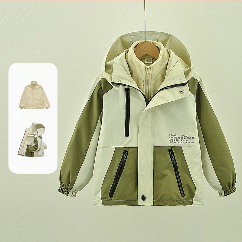 Chlapčenské oblečenie Charge 2025 Jar a jeseň Nový flísový a jesenný kabát Tri v jednom Odnímateľný zimný veľký detský kabát