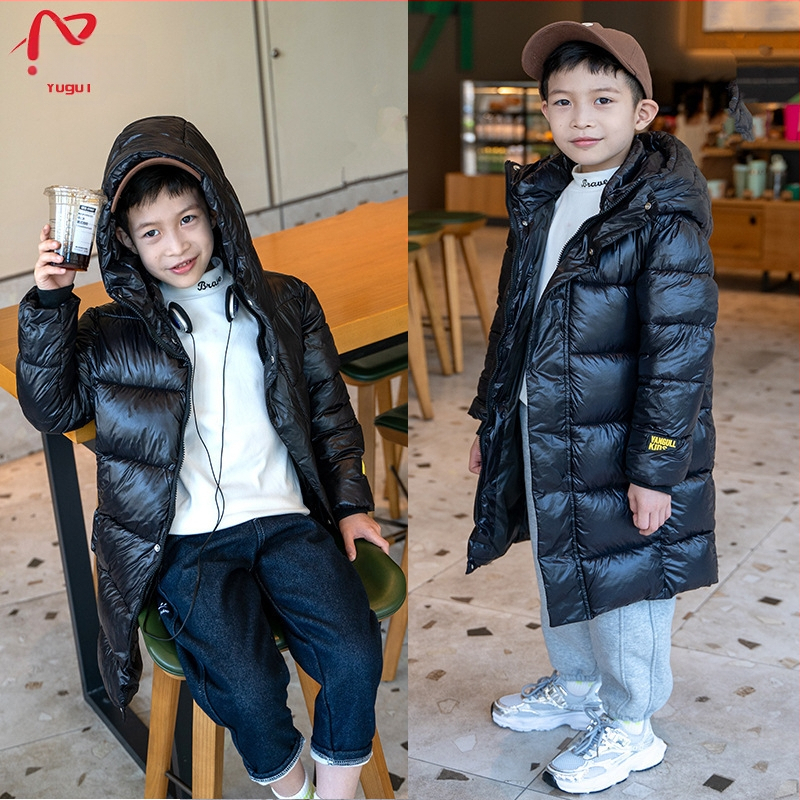 2024. gada jauna bērnu dūnu kokvilnas pildīta jaka, gara, līdz ceļiem gara, bieza, ar flīsa oderi, silta jaka zēniem un meitenēm