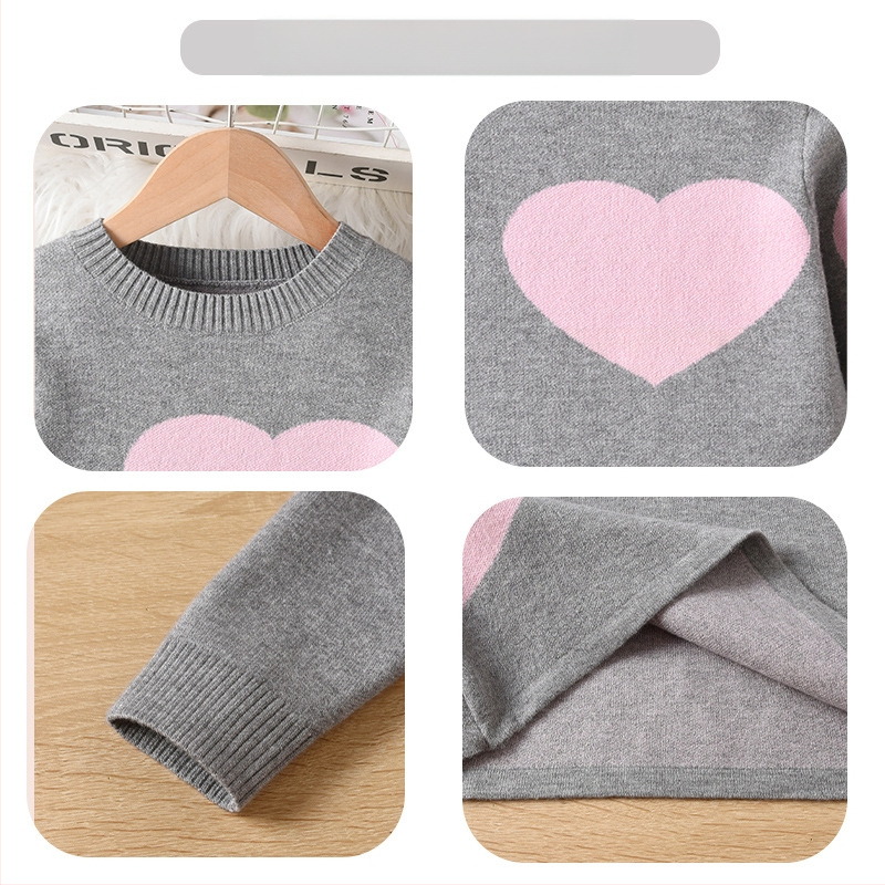 Meiteņu adīta kleita 2024. gada rudens un ziemas jaunā lielo bērnu mīlestība apaļa kakla svārki ārzemju stila bērnu džemperkleita