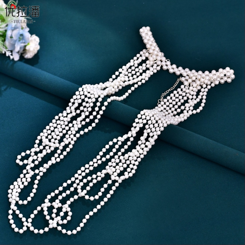 „Yulapan SG62“ tarpvalstybinė perlų kutais puošta skara, europietiška ir amerikietiška seksuali krūtinės grandinėlės cheongsam suknelė, debesų pečių aksesuarai