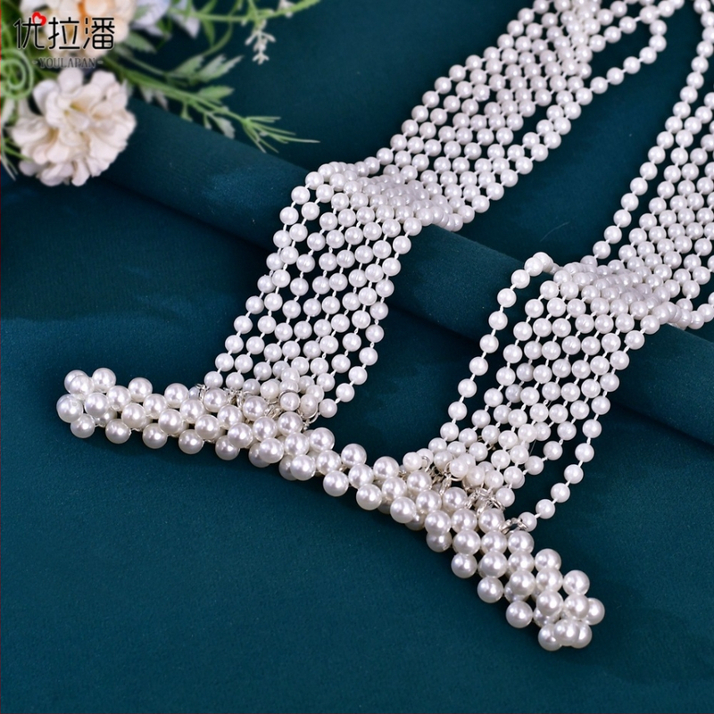 „Yulapan SG62“ tarpvalstybinė perlų kutais puošta skara, europietiška ir amerikietiška seksuali krūtinės grandinėlės cheongsam suknelė, debesų pečių aksesuarai