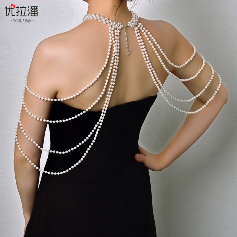 „Yulapan SG62“ tarpvalstybinė perlų kutais puošta skara, europietiška ir amerikietiška seksuali krūtinės grandinėlės cheongsam suknelė, debesų pečių aksesuarai