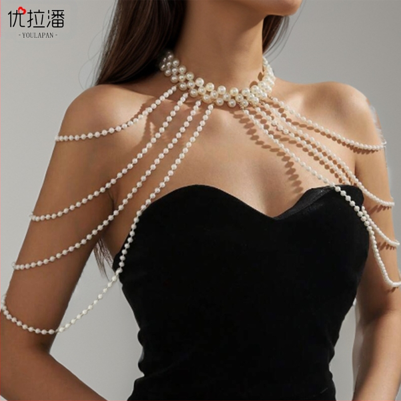 „Yulapan SG62“ tarpvalstybinė perlų kutais puošta skara, europietiška ir amerikietiška seksuali krūtinės grandinėlės cheongsam suknelė, debesų pečių aksesuarai