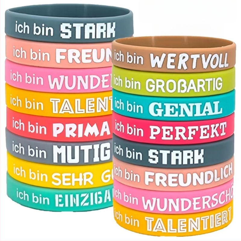 Piiriüleste plahvatuste värviline inspireeriv positiivse energiaga käepael meestele ja naistele saksa, inglise, inspireerivate tsitaatide ja silikoonist käevõru