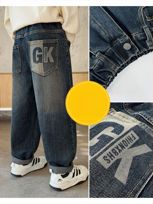 Z1326 Detské voľné džínsy Early Yang 2025 Jarné, veľké detské, módne, v západnom štýle, dlhé nohavice, detské, jarné a jesenné