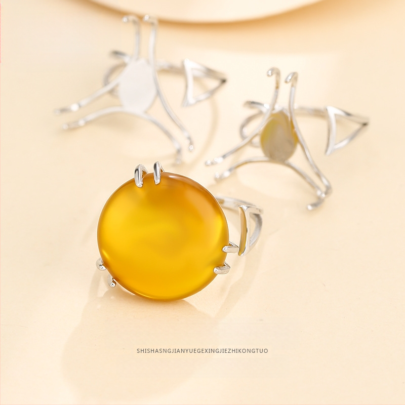 Prazan držač za prsten od 925 srebra, moderan, univerzalni, podesivi, nepravilni držač za otvaranje, DIY s pčelinjim voskom, držač za prsten od žada